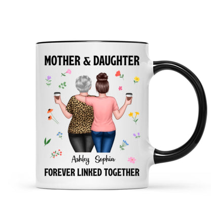 Back View Mom And Daughters Walking Mother & Daughter Forever Linked Together Personalized Mug