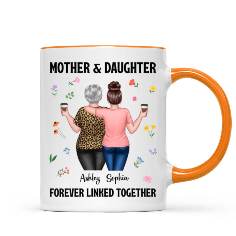 Back View Mom And Daughters Walking Mother & Daughter Forever Linked Together Personalized Mug