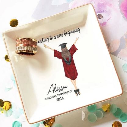 A Sweet Ending To A New Beginning - Personalized Jewelry Dish - Graduation Gift Dish The Next Custom Gift