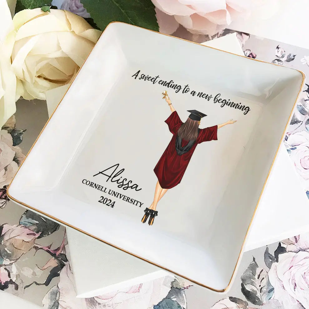 A Sweet Ending To A New Beginning - Personalized Jewelry Dish - Graduation Gift Dish The Next Custom Gift