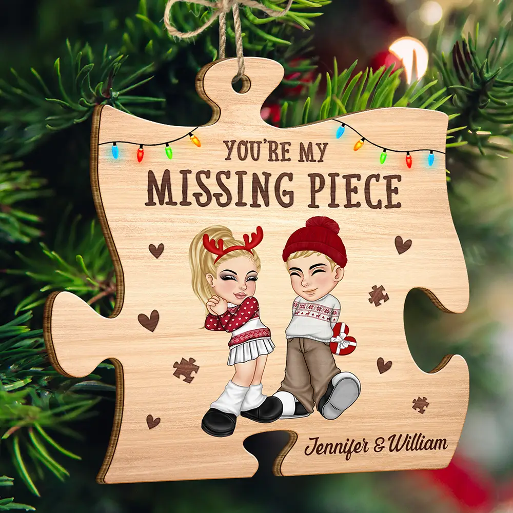 Christmas Couple Y2K My Missing Piece - Personalized Custom Shaped Wooden Ornament