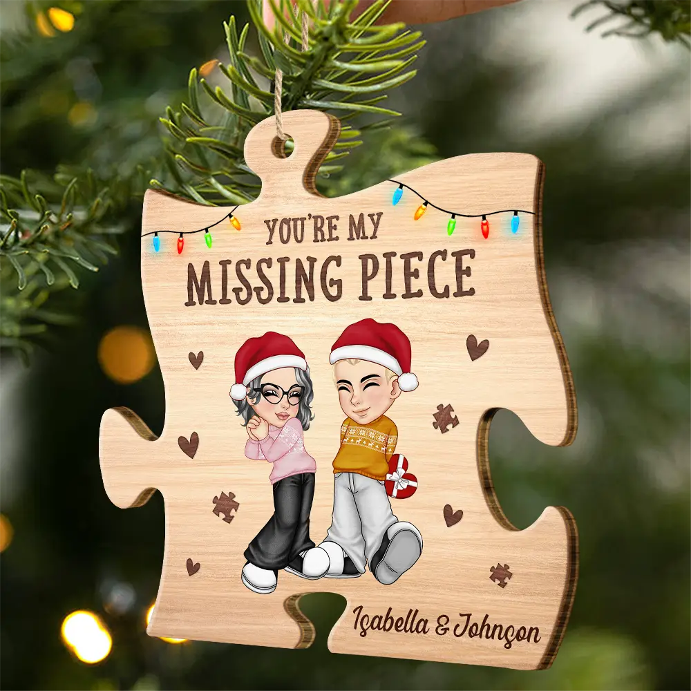 Christmas Couple Y2K My Missing Piece - Personalized Custom Shaped Wooden Ornament