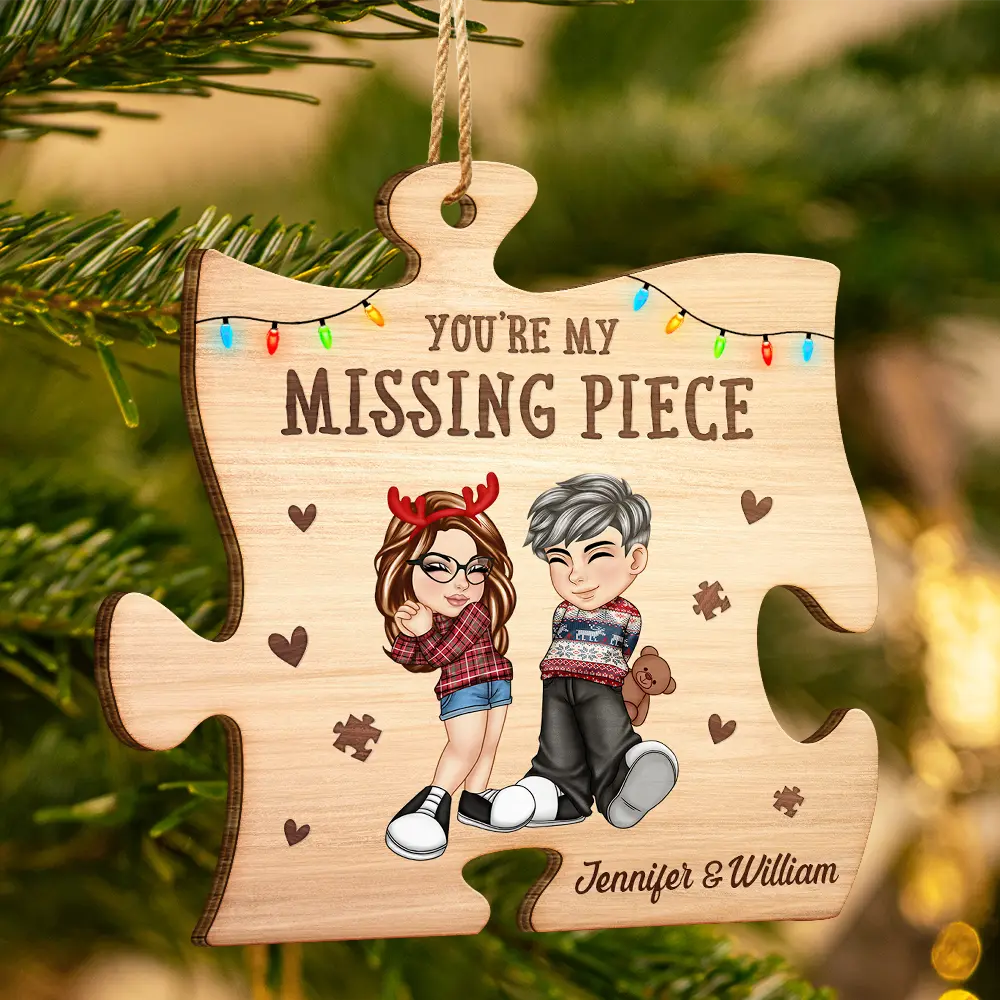 Christmas Couple Y2K My Missing Piece - Personalized Custom Shaped Wooden Ornament