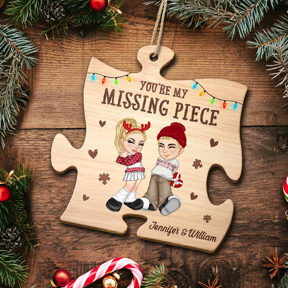 Christmas Couple Y2K My Missing Piece - Personalized Custom Shaped Wooden Ornament