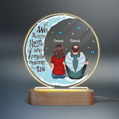 Moon Butterflies Angel Among Us Memorial Family Back View Personalized Circle Acrylic Plaque With LED Lamp - Remembrance Keepsake