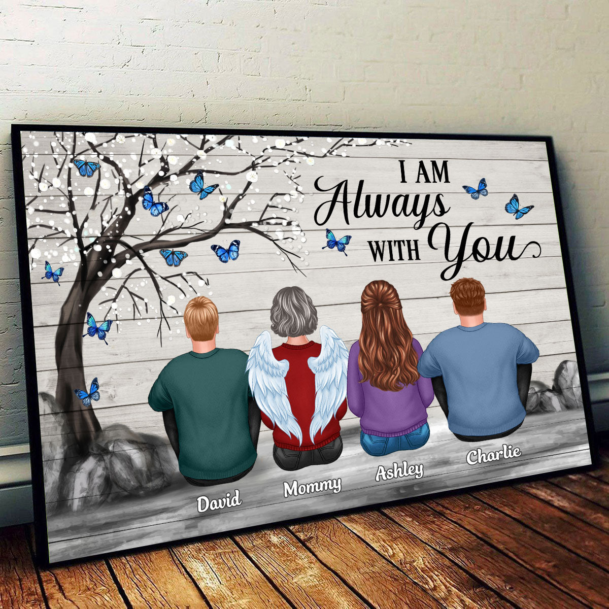 Butterflies Blossom Tree Family Sitting Memorial Remembrance Gift Personalized Horizontal Poster