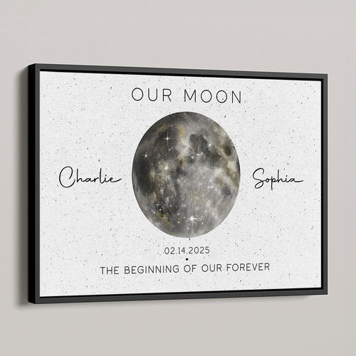 Our Moon Golden Dust Moon Phase Art Anniversary For Wife, Gift for Husband Couple Wedding Anniversary Gift Personalized Poster