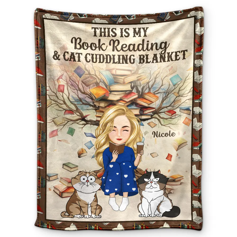 Book Reading & Cat Cuddling Blanket - Personalized Fleece Blanket