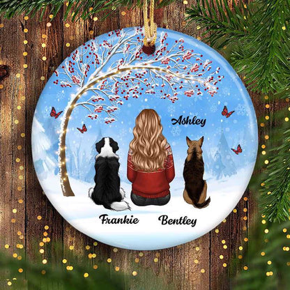 A Girl Who Loves Her Dogs Berry Tree Personalized Circle Ornament