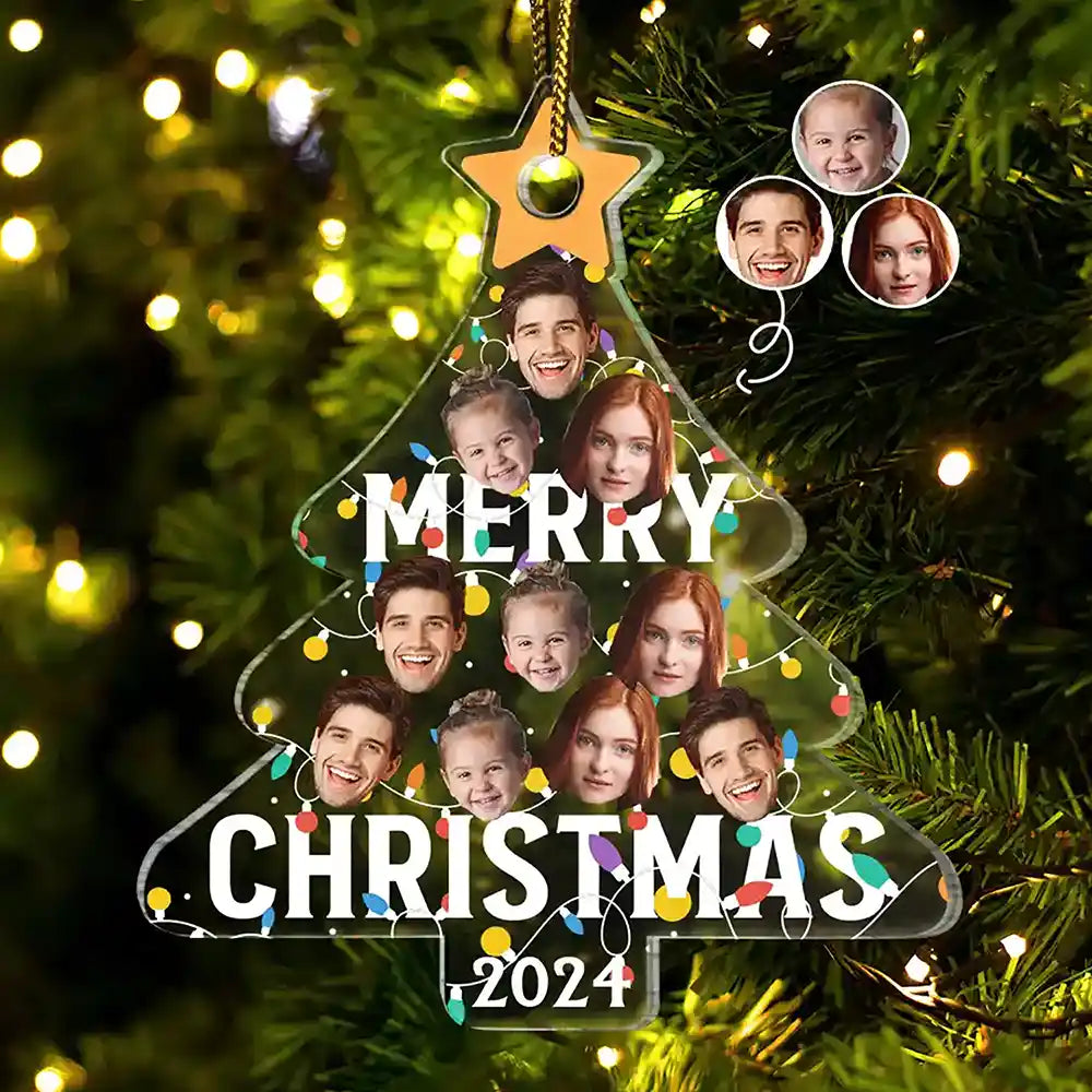 Christmas Custom Photo Family Christmas Tree - Personalized Custom Shaped Acrylic Ornament