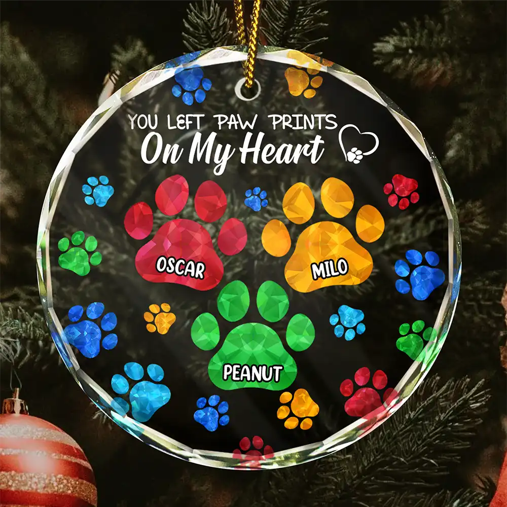 Memorial Cat Dog You Left Paw Prints On My Heart - Personalized Circle Acrylic Ornament