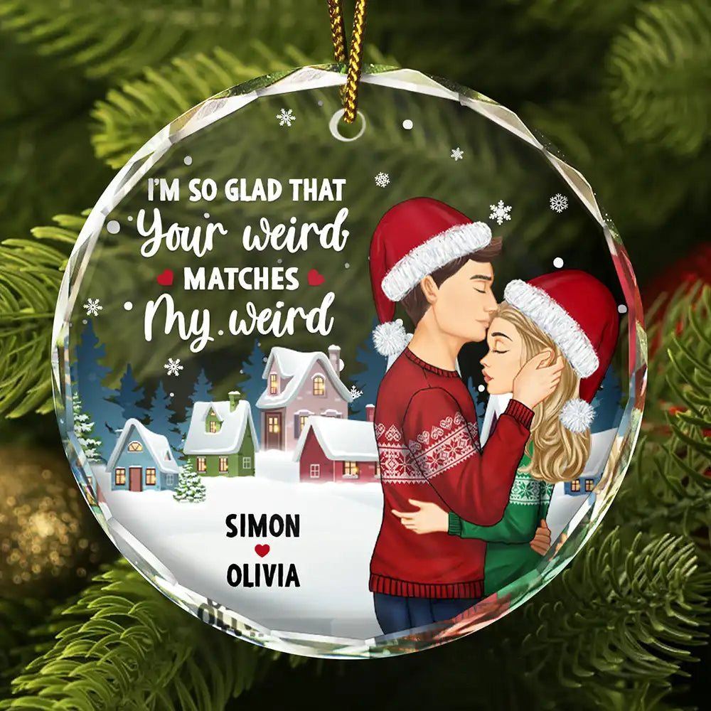 Christmas Couple Side View Your Weird My Weird - Personalized Circle Ornament