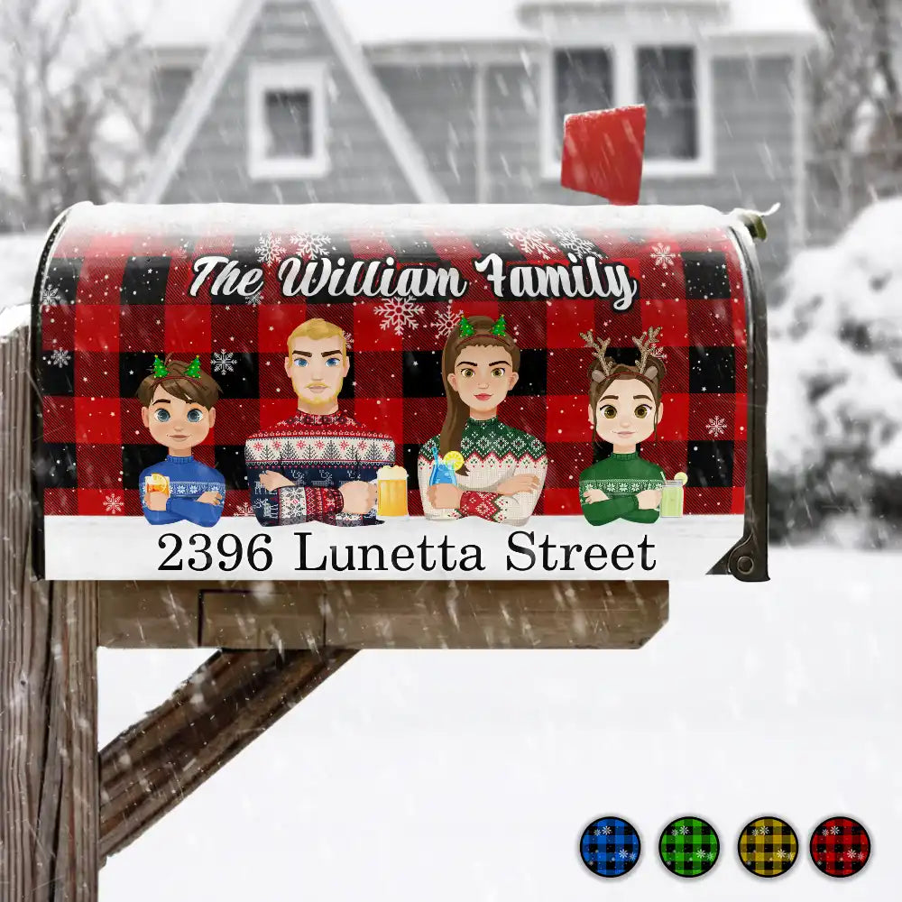 Christmas Family Plaid Check Pattern - Personalized Mailbox Cover