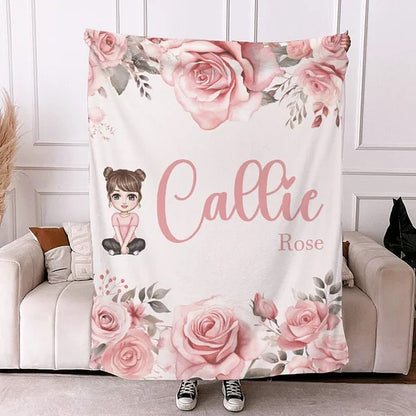 Personalised Cartoon Character Floral Design Soft Throw Blanket with Name Home Decor Birthday Christmas Gift for Kids Family