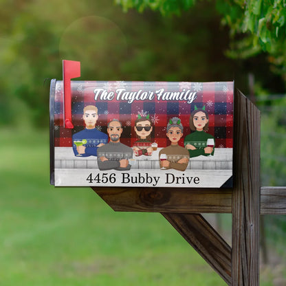 Christmas Family Plaid Check Pattern - Personalized Mailbox Cover