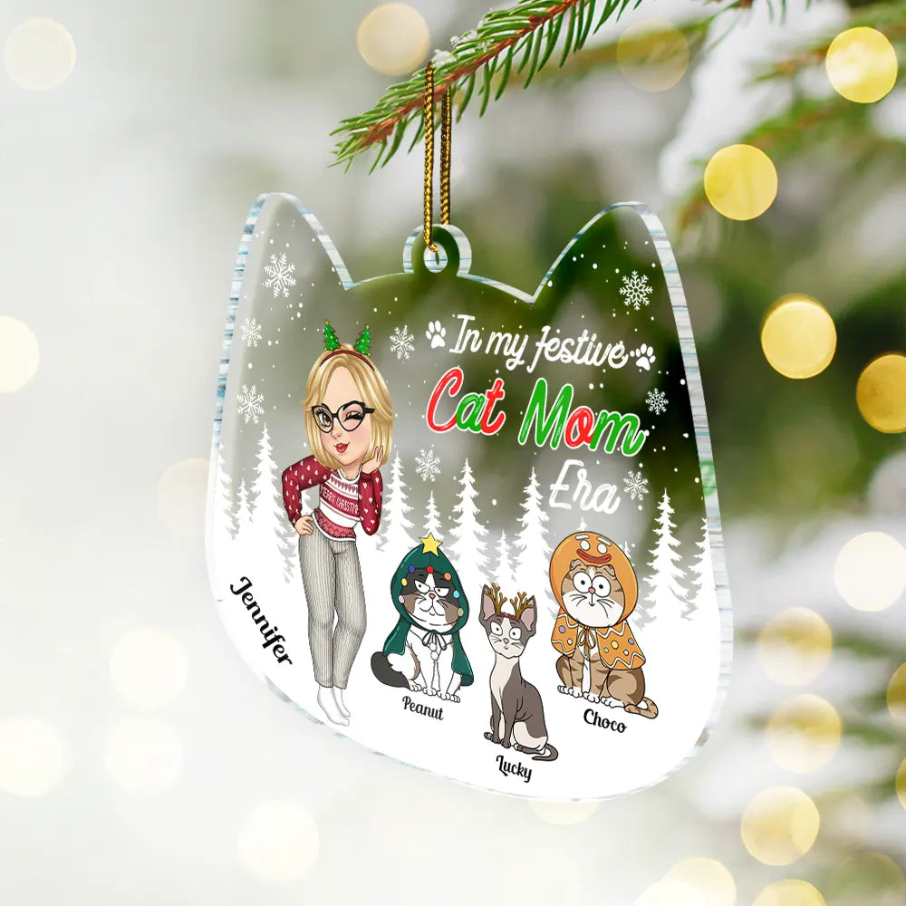 Christmas In My Festive Cat Mom Era - Personalized Custom Shaped Acrylic Ornament