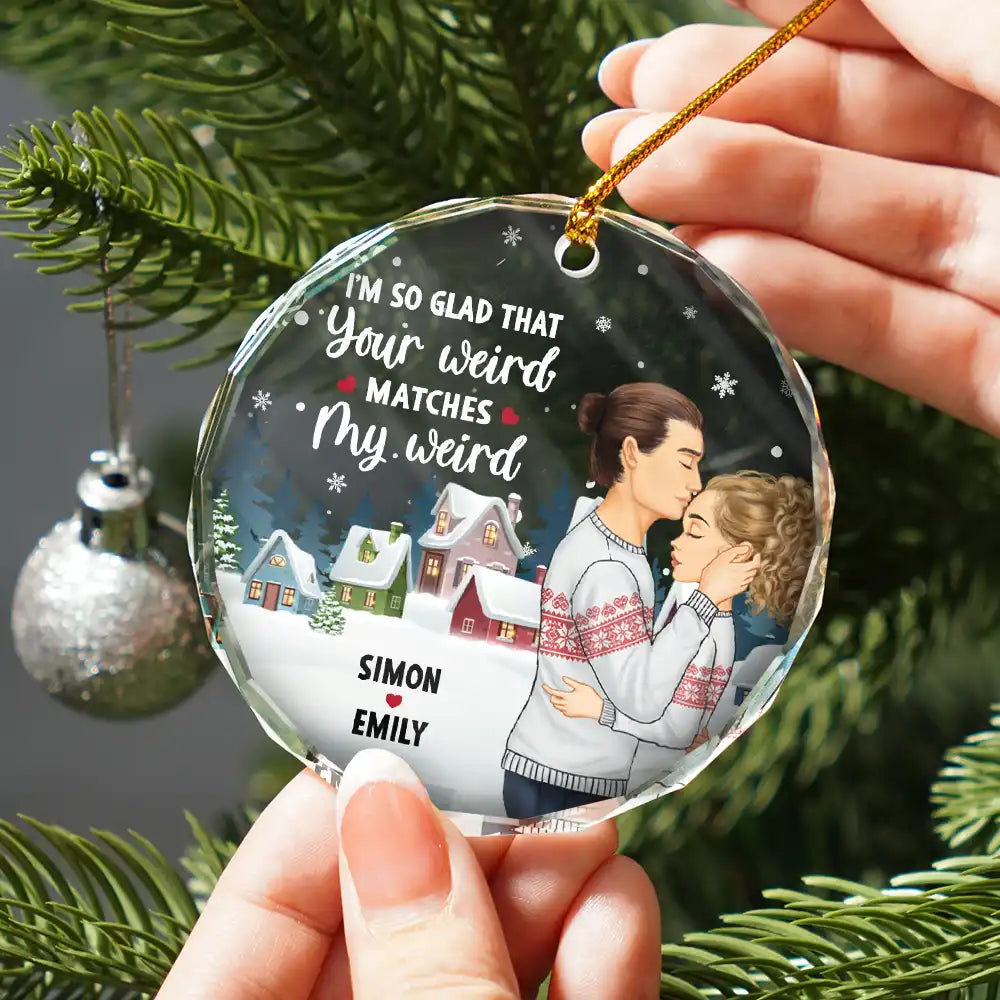 Christmas Couple Side View Your Weird My Weird - Personalized Circle Ornament