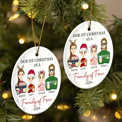 First Christmas As A Family Of Three Flat Art - Personalized Circle Acrylic Ornament