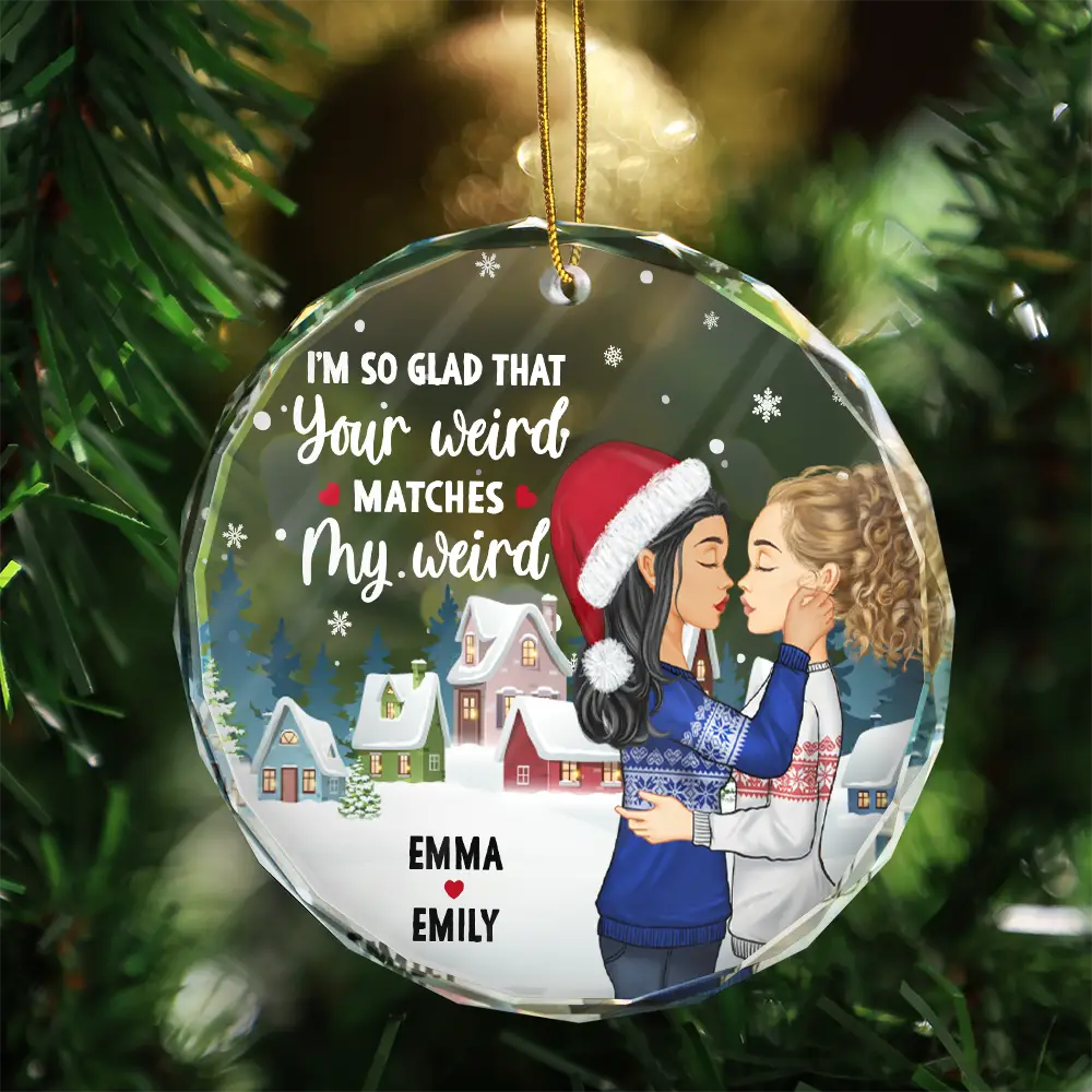 Christmas Couple Side View Your Weird My Weird - Personalized Circle Ornament