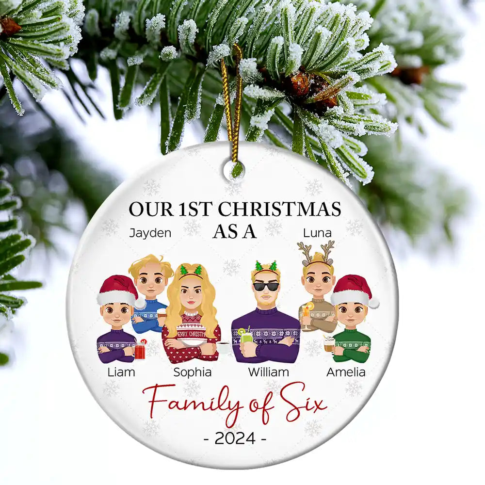 First Christmas As A Family Of Three Flat Art - Personalized Circle Acrylic Ornament