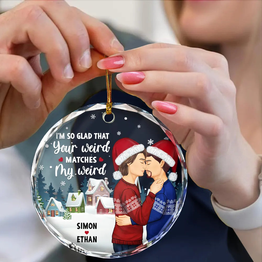 Christmas Couple Side View Your Weird My Weird - Personalized Circle Ornament