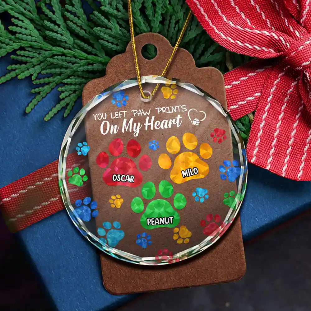 Memorial Cat Dog You Left Paw Prints On My Heart - Personalized Circle Acrylic Ornament