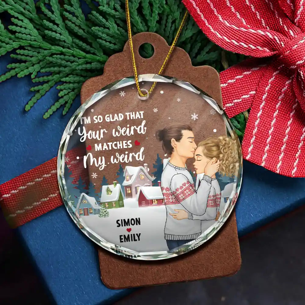 Christmas Couple Side View Your Weird My Weird - Personalized Circle Ornament