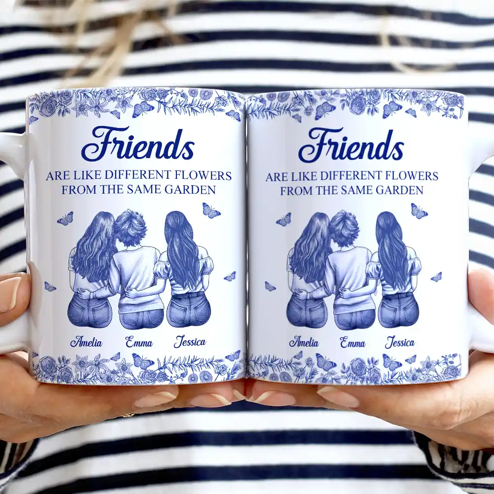 A Friend Is God's Way Toile Pattern - Personalized White Edge-to-Edge Mug
