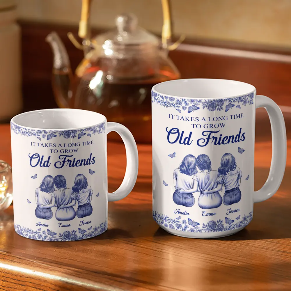 A Friend Is God's Way Toile Pattern - Personalized White Edge-to-Edge Mug