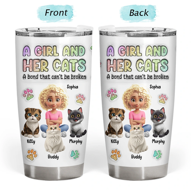 A Girl And Her Cat - 3D Inflated Effect Printed Tumbler, Personalized Tumbler