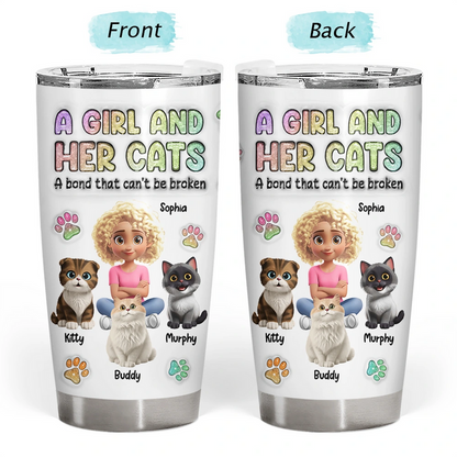 A Girl And Her Cat - 3D Inflated Effect Printed Tumbler, Personalized Tumbler
