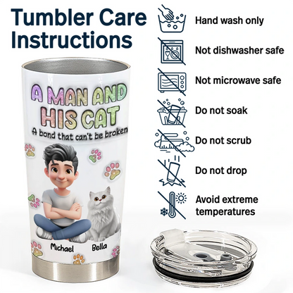 A Girl And Her Cat - 3D Inflated Effect Printed Tumbler, Personalized Tumbler