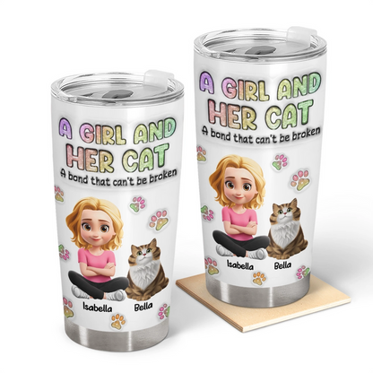 A Girl And Her Cat - 3D Inflated Effect Printed Tumbler, Personalized Tumbler