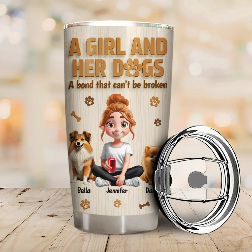 A Girl And Her Dog Wooden 3D Effect - Personalized Tumbler