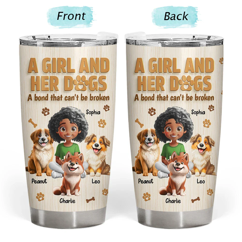 A Girl And Her Dog Wooden 3D Effect - Personalized Tumbler