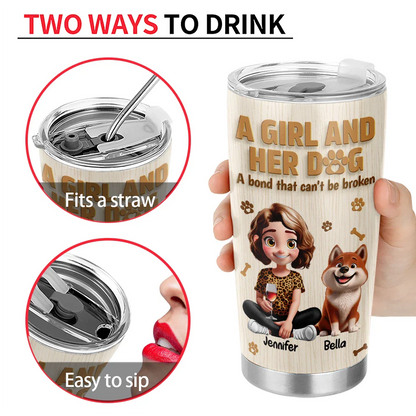 A Girl And Her Dog Wooden 3D Effect - Personalized Tumbler