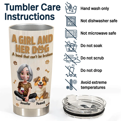 A Girl And Her Dog Wooden 3D Effect - Personalized Tumbler