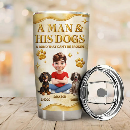 A Girl And Her Dogs 3D Golden Effect - Personalized Tumbler
