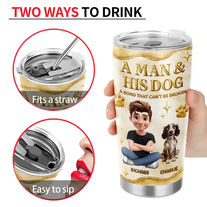 A Girl And Her Dogs 3D Golden Effect - Personalized Tumbler