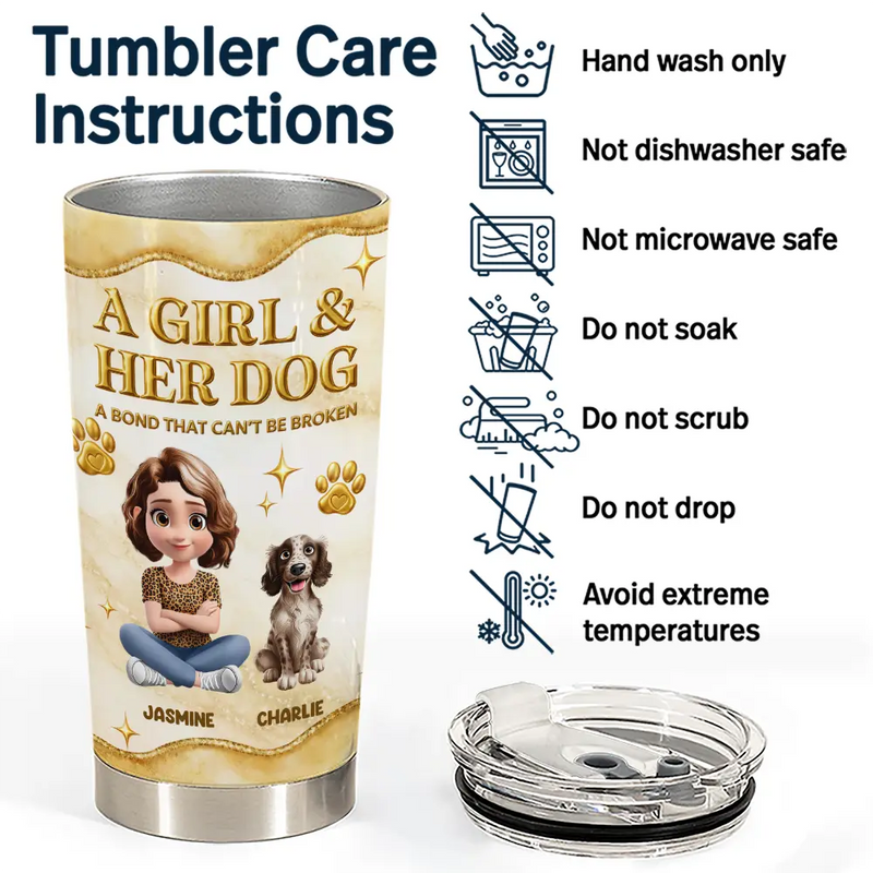 A Girl And Her Dogs 3D Golden Effect - Personalized Tumbler