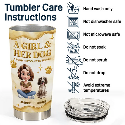 A Girl And Her Dogs 3D Golden Effect - Personalized Tumbler