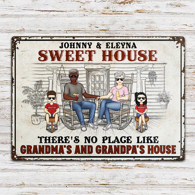 There's No Place Like Grandma's And Grandpa's House - Grandparent Gift - Personalized Custom Classic Metal Signs