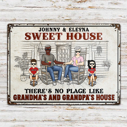 There's No Place Like Grandma's And Grandpa's House - Grandparent Gift - Personalized Custom Classic Metal Signs