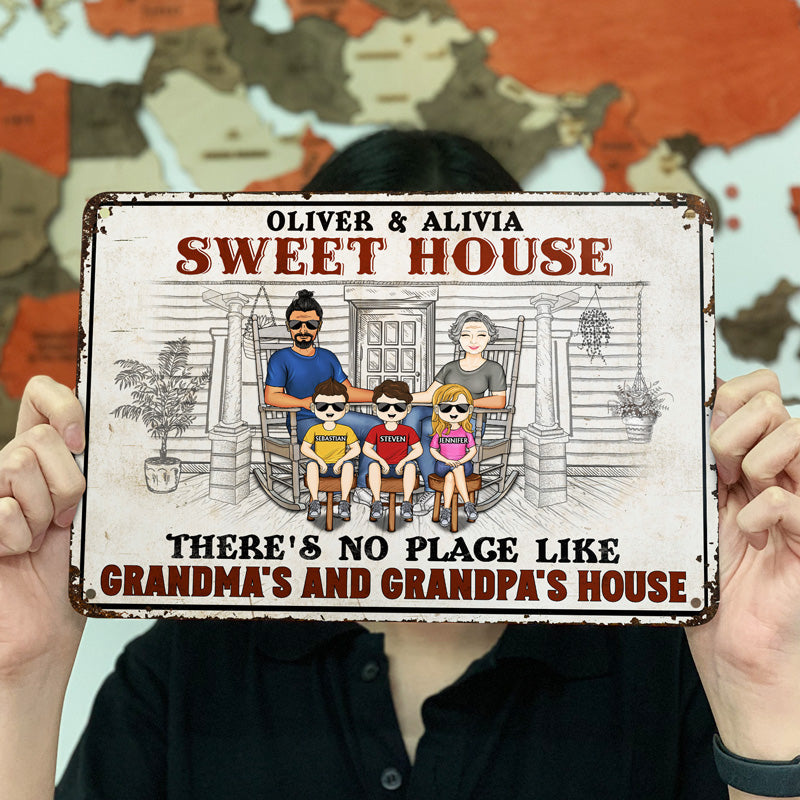 There's No Place Like Grandma's And Grandpa's House - Grandparent Gift - Personalized Custom Classic Metal Signs