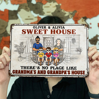 There's No Place Like Grandma's And Grandpa's House - Grandparent Gift - Personalized Custom Classic Metal Signs