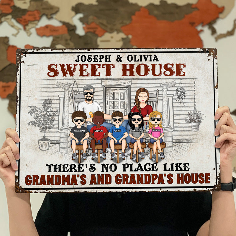 There's No Place Like Grandma's And Grandpa's House - Grandparent Gift - Personalized Custom Classic Metal Signs