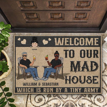 Welcome To Mad House Run By Tiny Army Family - Home Warming Gift - Personalized Custom Doormat
