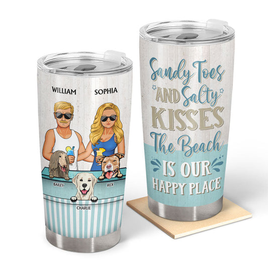 Sandy Toes And Salty Kisses Beach Dogs - Gift For Couples - Personalized Custom Tumbler