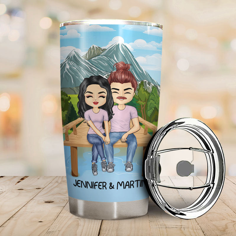 Hubby And Wifey Season Married Lake Pier - Gift For Couple - Personalized Custom Tumbler