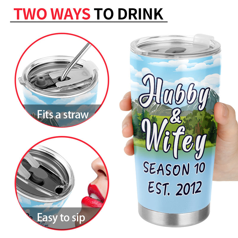 Hubby And Wifey Season Married Lake Pier - Gift For Couple - Personalized Custom Tumbler